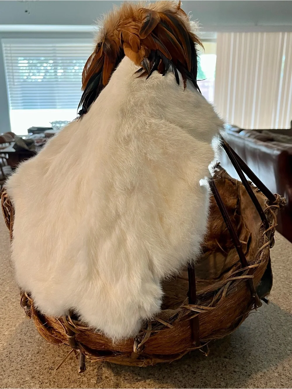 Native American Handmade Brown Feathered Bird Nest Perch